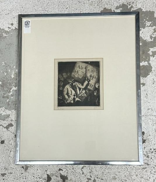 Julio De Diego (1900 - 1979) etching titled ( STREET-NEWS ), fine estate condition, number 4 of 10, (1 of 3)