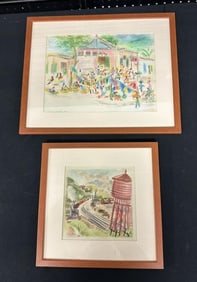 Eugenie Gershoy (1901 - 1983) (2) framed pcs. Including pastel street with people dated 1942 &