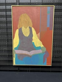 Florence Keveson (20th century) Mid Century impressionist o/c of girl reading a book, signed lower