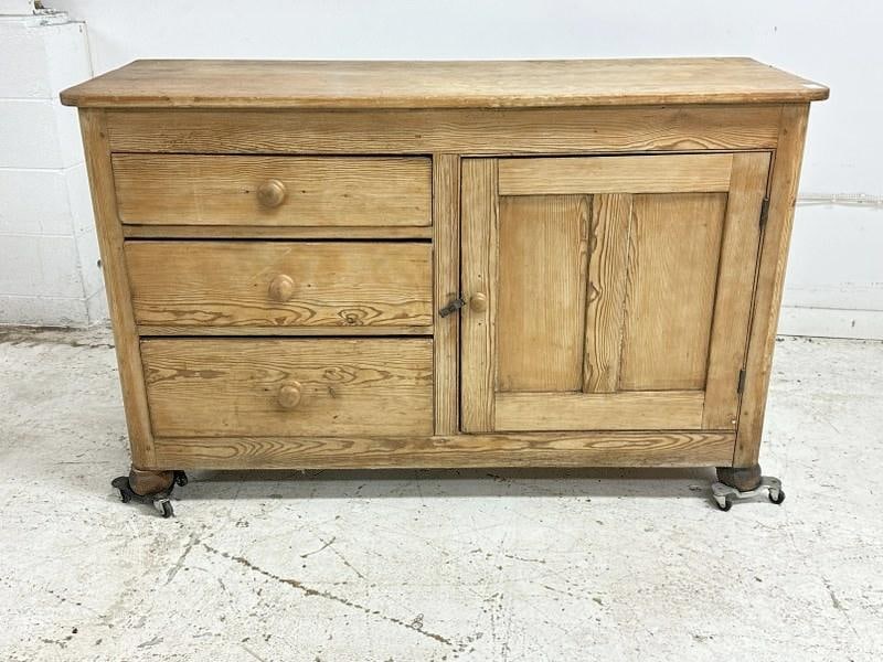 Wonderful Swedish pine chest of drawers with (3) drawers on one side & door on other side, (1 of 2)