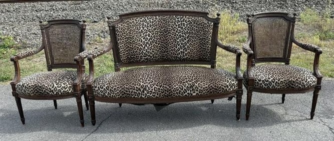 Fabulous (3) piece parlor set, from Park Avenue Penthouse in New York City. Has a leopard pattern