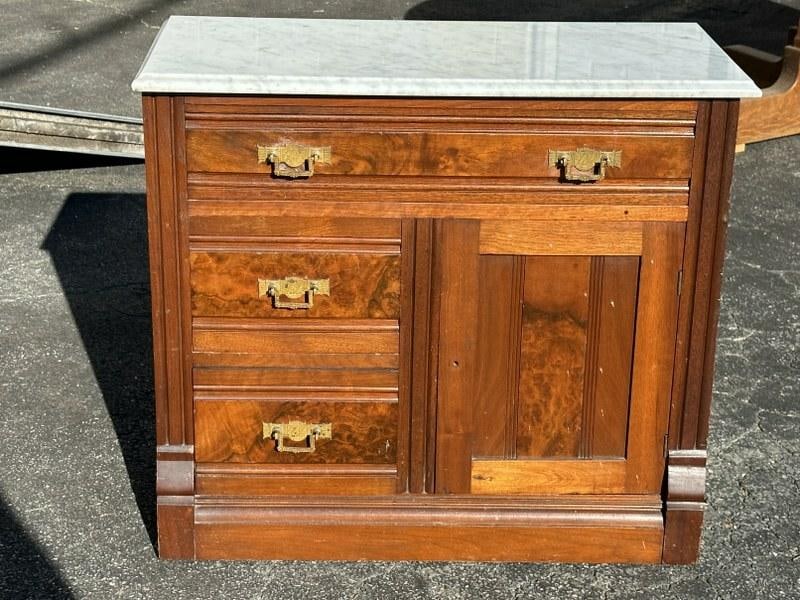 Victorian walnut marble top washstand, in nice condition, from Hudson Valley estate, measures 31" (1 of 1)