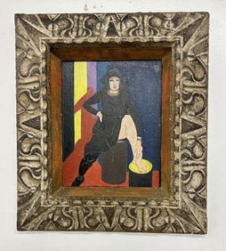 Oronzo Vito Gasparo (1903 - 1969) o/b of woman with one leg out of dress, in wonderful frame of the