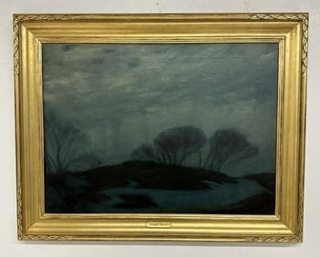 Joseph Benjamin Davol (1864 - 1923) o/c impressionist landscape titled ( THE DRIFT, MOONLIGHT,