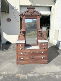 Victorian marble top step down dresser, missing a few trim pcs. off top, knobs were replaced with