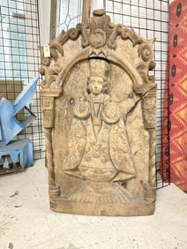 Large carved wooden wall icon. A bas relief sculpture of the Santo Nino(Holy Child). Carved from one