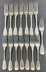 (15) early fiddle forks, some matching, some close matches, measure approx. 7.75" long, total weight