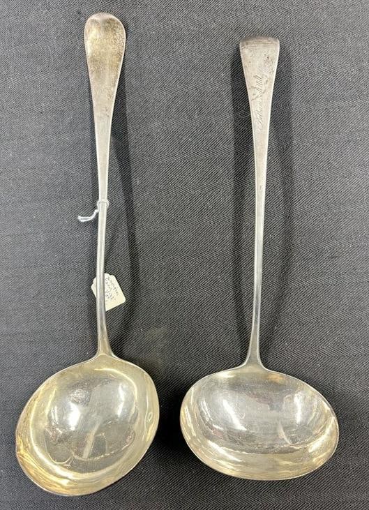 (2) large early sterling ladles, one hallmark is clear, other is illegible, both in nice condition, (1 of 6)