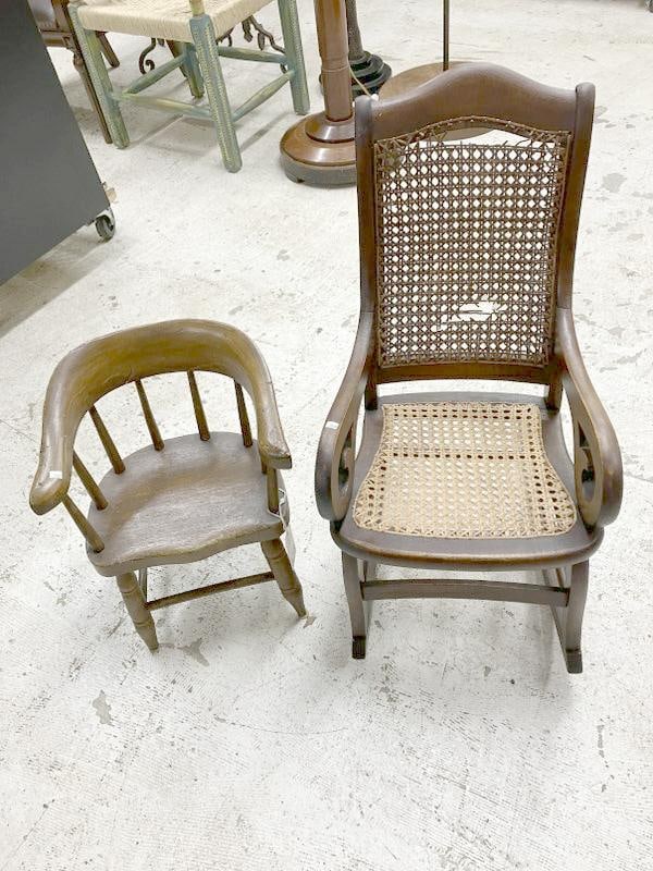 2 Early children's chairs, cane rocker has tears on caning in back, just as we found them in Hudson (1 of 1)