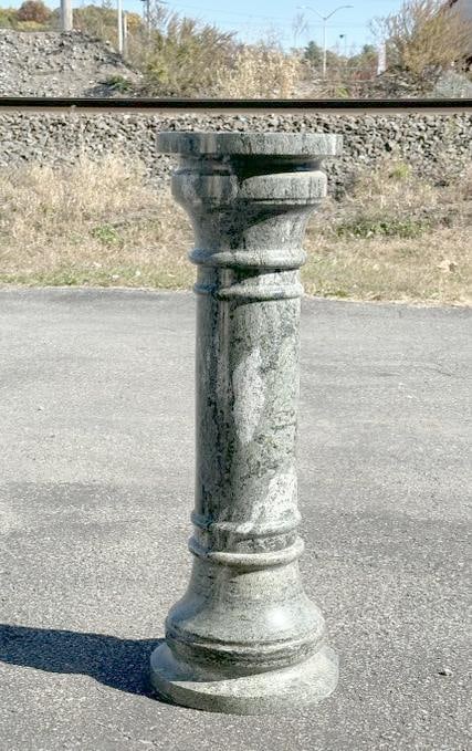 Nice grayish green marble top pedestal, comes in 3 parts, measures 31" H and top is 10.25" across. (1 of 2)