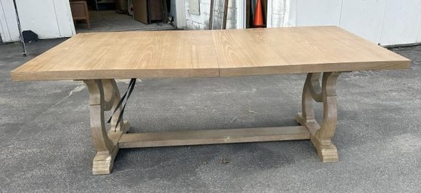 Contemporary oak with pickled finish dining table w/1 leaf, measures with leaf in 104" long, 46" D x