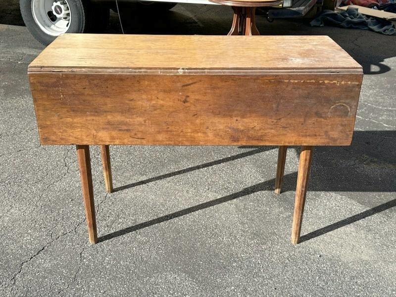 Early cherry drop leaf table in estate found condition, structurally sound, with wear to patina and (1 of 4)
