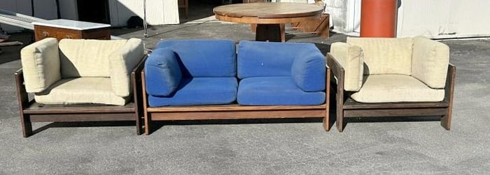 KNOLL 3 pc. parlor set with 2 chairs and loveseat. The wood looks to be rosewood. We have all the
