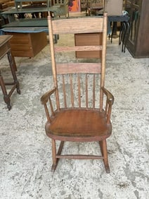 Nice old country spindleback rocking chair with nicely worn patina.