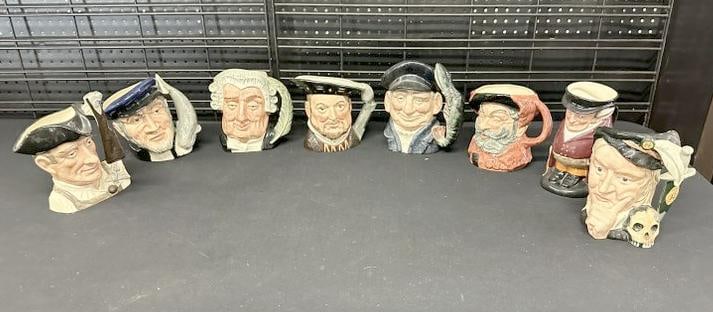 (8) ROYAL DOULTON Toby Mugs, in very nice condition, from local estate, tallest measures 7.5" high: (8) ROYAL DOULTON Toby Mugs, in very nice condition, from local estate, tallest measures 7.5" high to show scale.