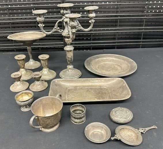 Estate misc. STERLING SILVER lot to include plate, bowl, cups, etc. ( Weighted sterling includes (1 of 13)