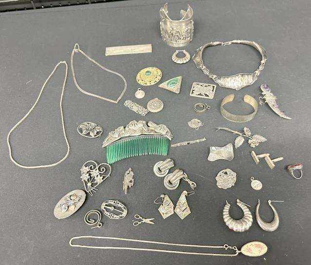 Estate lot misc. sterling silver older jewelry, good lot for dealer to sort out or repurpose, a few (1 of 6)