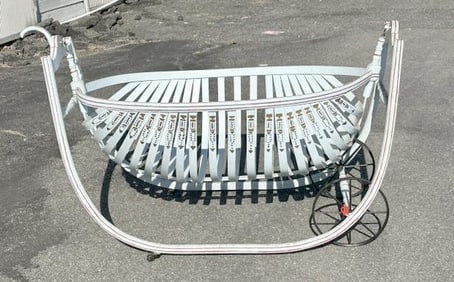 19th c bentwood repainted slatted cradle, structurally sound, wheels intact, measures 46" long x