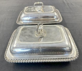 John Mewburn Pair Georgian sterling silver entrée dishes 117.7 troy ounces