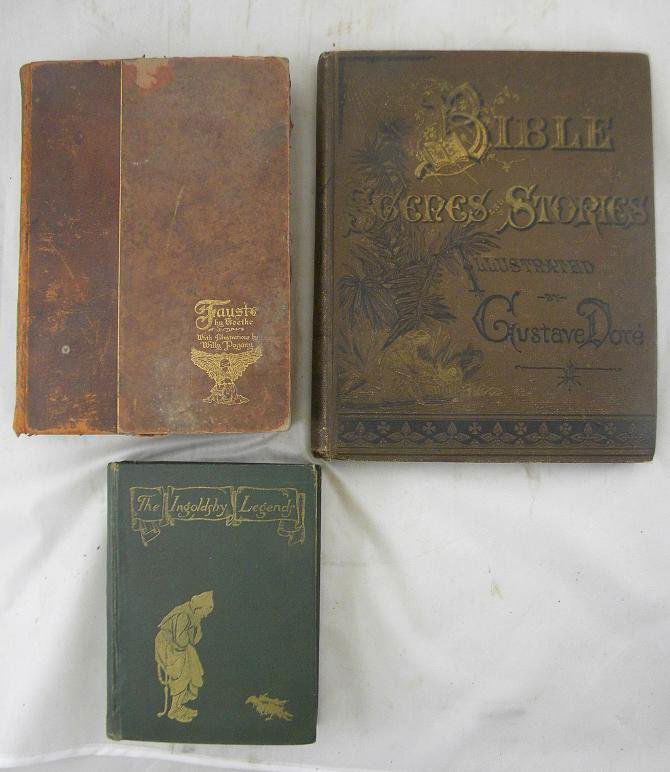 3 Early Childrens Books including THE INGOLDSBY LE: 3 Early Childrens Books including THE INGOLDSBY LEGENDS OR MIRTH MARVELS (1922), BIBLE SCENES AND STORIES FOR YOUG PEOPLE (1883-Illustrated by Gustave Dore), FAUST BY GOETHE (nice color plates, some l