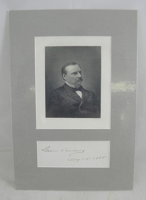 GROVER CLEVELAND Signed Inscription dated 1885 wit: GROVER CLEVELAND Signed Inscription dated 1885 with 19th century portrait engraving.