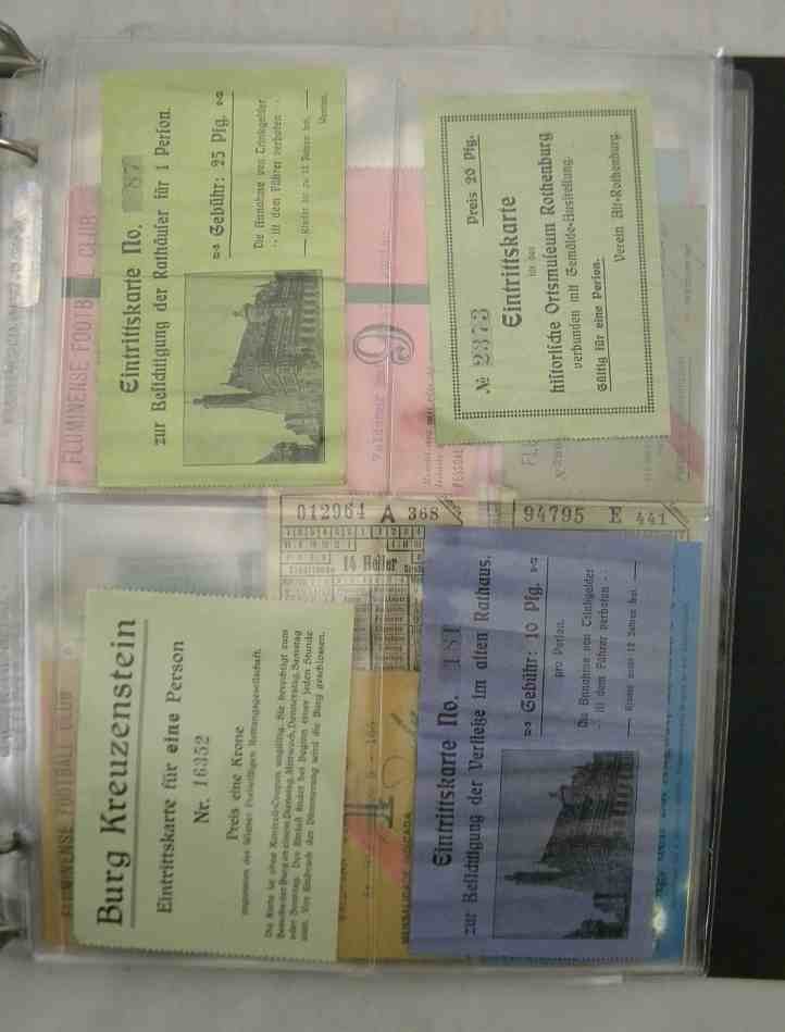 Album Of Early FOREIGN TRAVEL Related Ephemera: Album Of Early FOREIGN TRAVEL Related Ephemera from the Pennsylvania estate collection. Includes tickets, brochures, booklets, handouts, Football game tickets, etc.