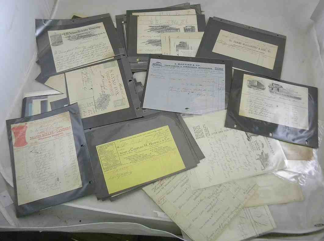Nice Lot Misc. 19th & Early 20th Century Billheads: Nice Lot Misc. 19th & Early 20th Century Billheads & Receipts, from the Pennsylvania estate collection, most 19th century, broad range of material. Most all in sleeves.............