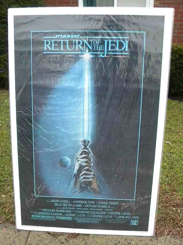 Signed by 3 Stars Return of the Jedi 1983 1 Sheet: Signed by 3 Stars Return of the Jedi 1983 1 Sheet, JAMES EARL JONES, PETER MAYHEW, & KENNY BAKER.......