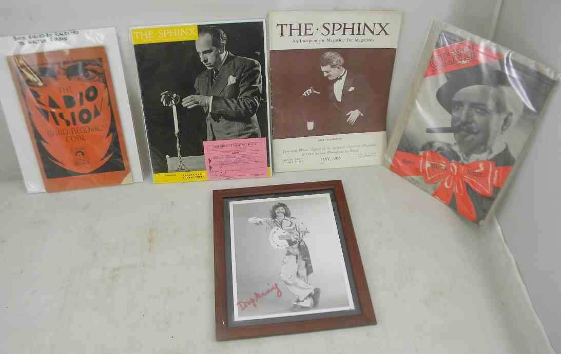 Vintage MAGICIANS AUTOGRAPH Lot Incl. Calostro Etc: Magicians vintage autographs incl. 1940 THE RADIO VISION MIND READING CODE BOOK", inscribed by the Author Calostro to the "Shadow" creator Walter Gibson, Joseph Dunninger signed postal card, Dough Hen