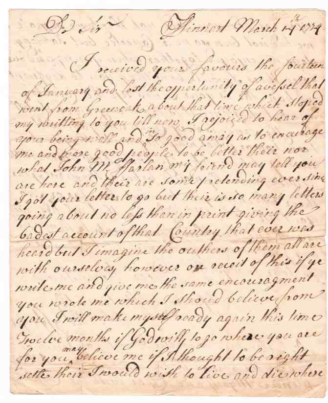 1774 Manuscript to Lieutenant James Grant 77th Bri: 1774 Manuscript to Lieutenant James Grant of the 77th Brigade, signature looks like Donald Thayer (?)...