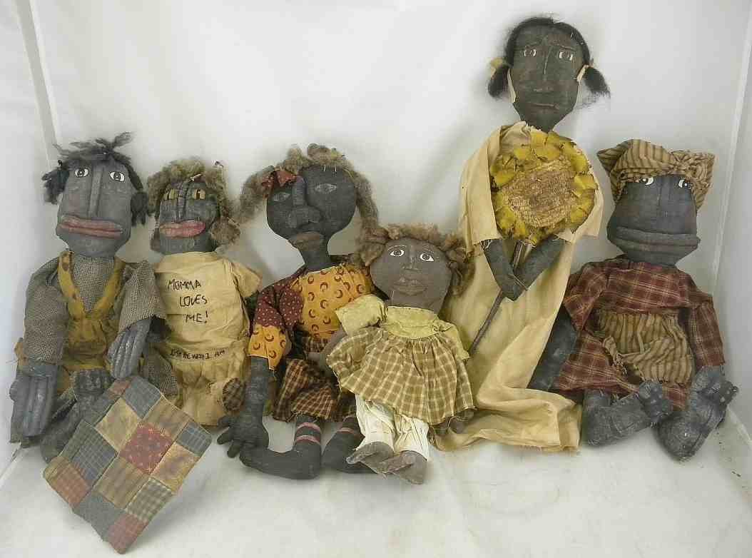 6 Folk Art AFRICAN AMERICAN Rag Dolls: 6 Folk Art AFRICAN AMERICAN Rag Dolls, in estate found condition.