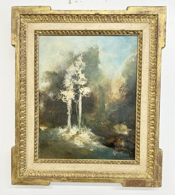 Impressionist o/b landscape signed ( G Jersvik ? ), not sure, but pictured, in nice frame. Painting (1 of 3)