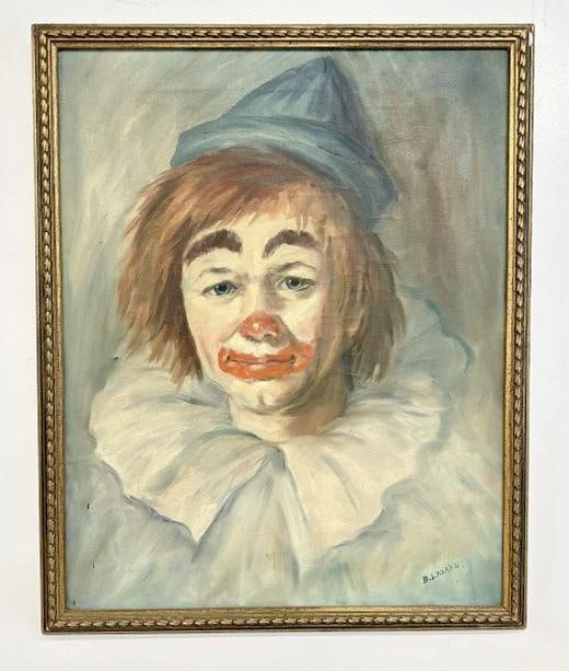 B. Lazard circa 1940's o/c portrait of a clown, in frame of the period. Nice estate condition, (1 of 4)