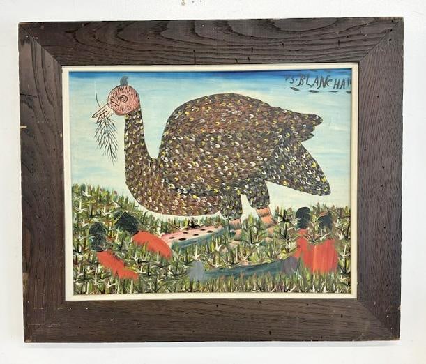 Sisson Blanchard (1929 - 1981)  o/b with large turkey eating a twig, signed top right coner, in (1 of 3)