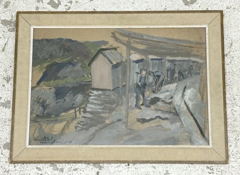 German Impressionist gouache on board, men working, signed lower left ( Heetsel Munchen 1912 ) as (1 of 5)