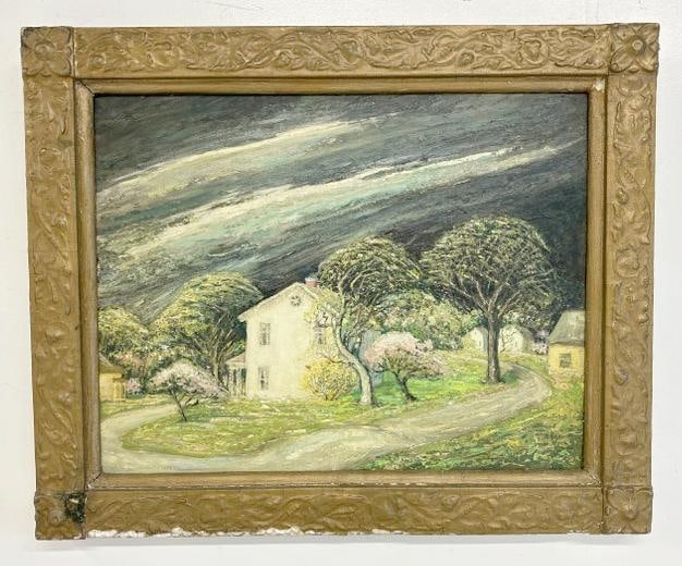 Helen Fuchs Gundlach (1892 - 1959) impressionist o/b landscape, with handwritten exhibition label on (1 of 4)