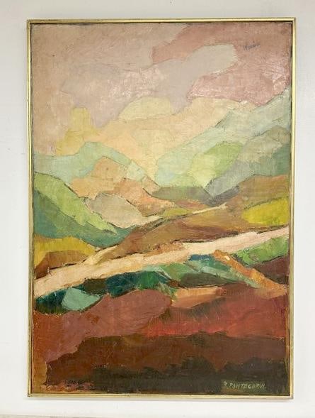 Romolo Pontecorvi Mid Century o/c impressionist landscape, signed lower right, signed and label on (1 of 6)