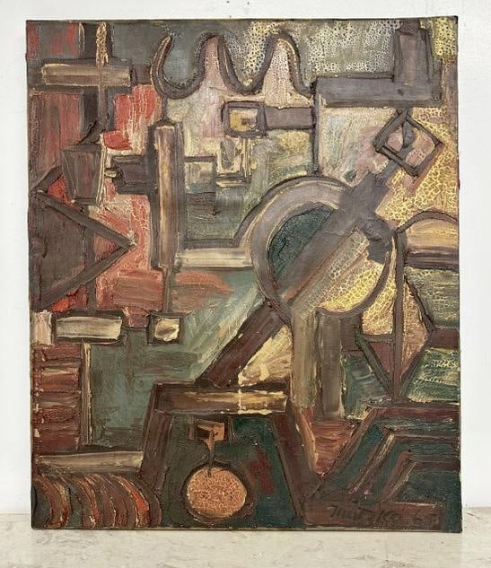 Mid Century o/c abstract signed ( MATSICO ) and dated 1965, unframed, in nice as found estate (1 of 4)
