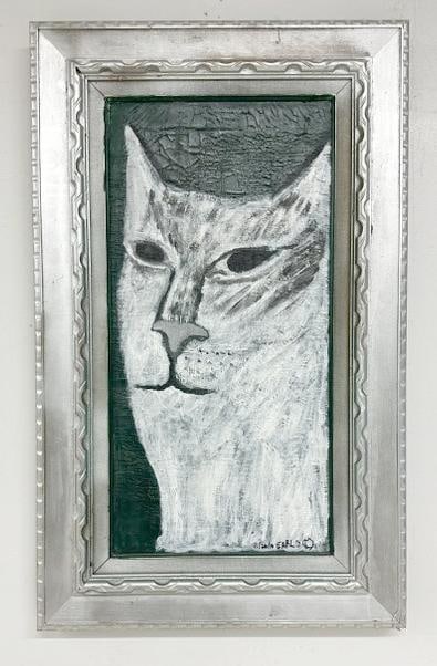Outsider Artist Earl Swanigan (1964 - 2019) o/c Cat portrait, signed lower right, dated 11/26/10, (1 of 4)