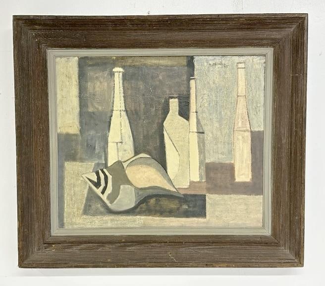 Joseph Rothman (Born 1905) wonderful Mid century o/c still life titled ( Bottles with Conch ), in (1 of 5)
