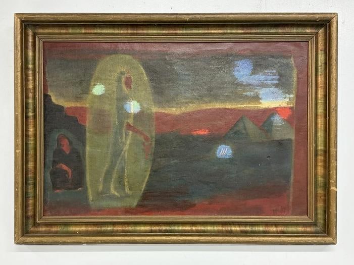 Herman Rednick (1902 - 1985) impressionist o/c Egyptian scene with pyramids in background and (1 of 4)