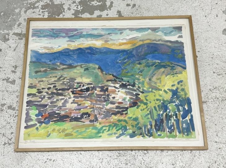 Hunt Slonem (Born 1951) impressionist watercolor landscape, signed in pencil bottom right corner, in (1 of 5)