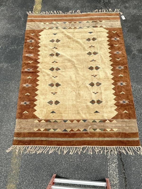 Estate handmade Native American Indian pattern rug, nice overall condition, measures 82" x 57". (1 of 4)