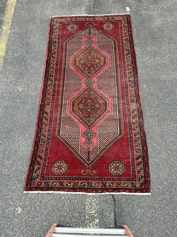 Estate handmade oriental wool rug, unusual pattern, good condition, measures 90" x 41". Estate (1 of 3)