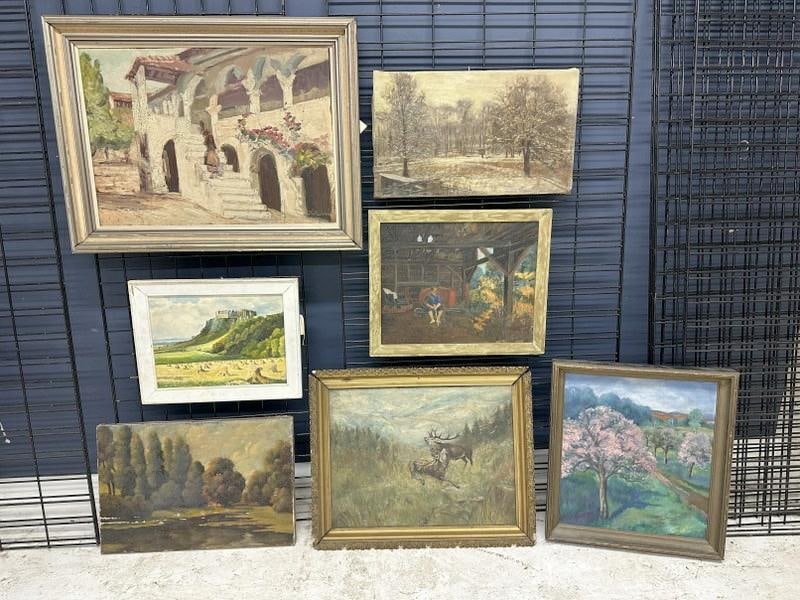 (7) oil paintings from estate collection, some in better condition than others, some with small (1 of 8)