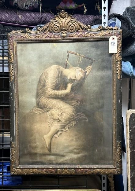 Nice early print "HOPE" by George Frederick Watts, in wonderful period frame ( frame has hairline (1 of 3)