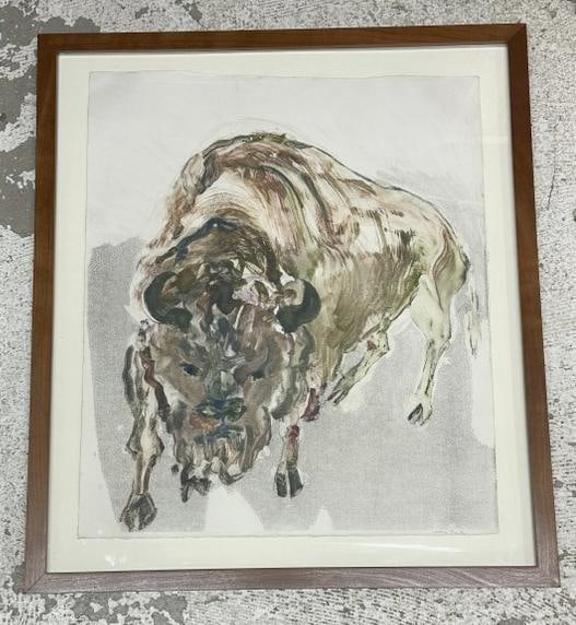 Mary Frank (Born 1933)  monotype of Bull, nicely framed, from Woodstock, New York collection we are (1 of 3)