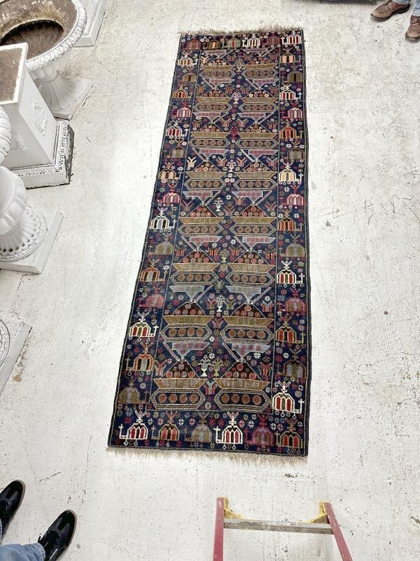 Handmade wool oriental runner, nice condition, nice pattern, measures 112" x 36". (1 of 4)