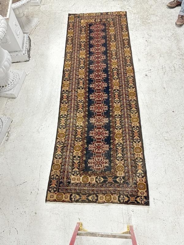 Handmade wool oriental runner, very nice condition, measures 110.5" x 38". Great design?. (1 of 4)