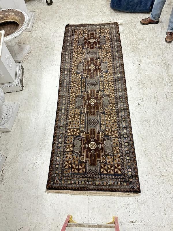 Handmade wool oriental runner, nice and clean, nice pattern, measures 108" x 36.5". (1 of 3)
